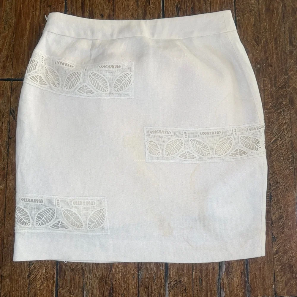 Anthropologie Moulinette Soeurs Cream Lace Linen Pencil Skirt  lined Sz 2